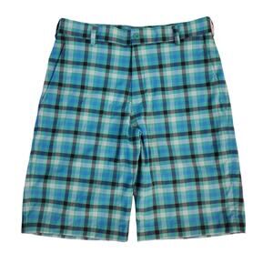 Nike Golf‎ Dri Fit Green Plaid Outdoor Shorts Size Medium 30 Bermuda Snap Tour